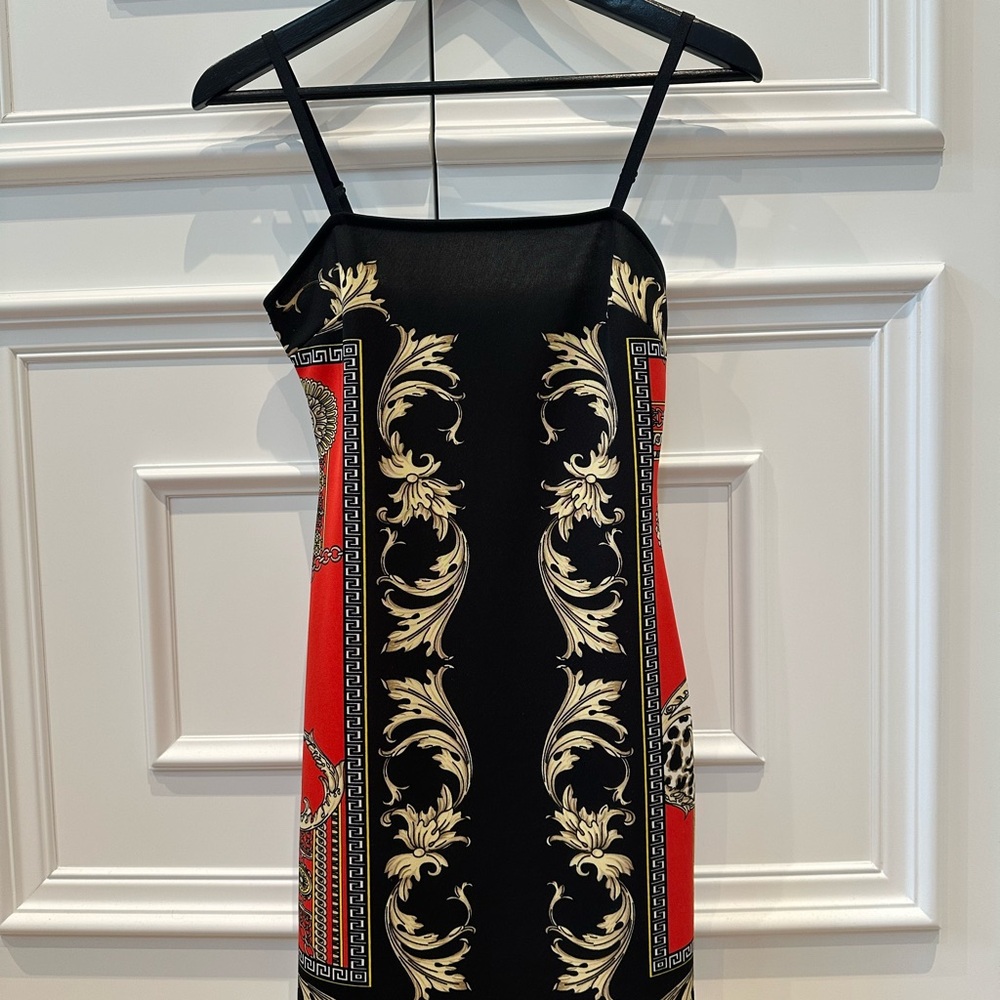 Blue Blush Black and Red Baroque Mini Dress